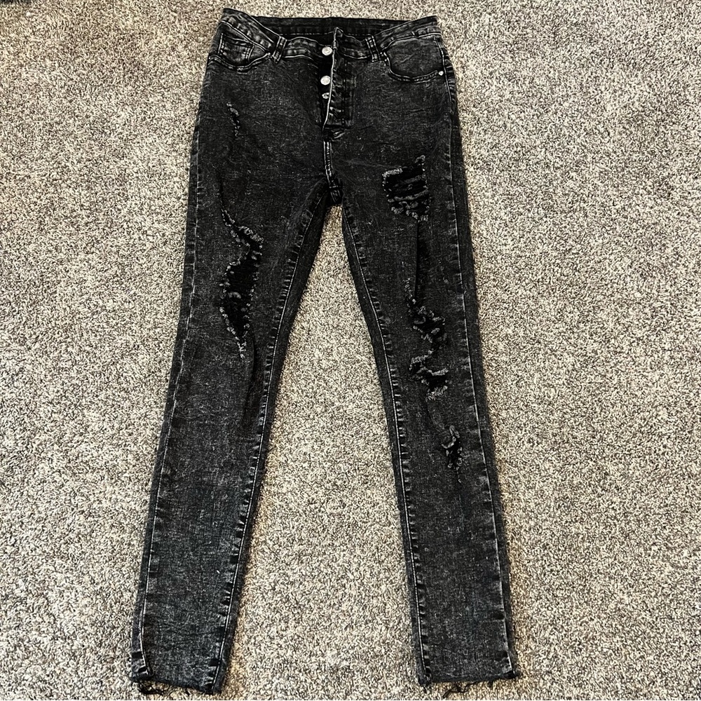 SHEIN Black Skinny Jeans Distressed High-Rise